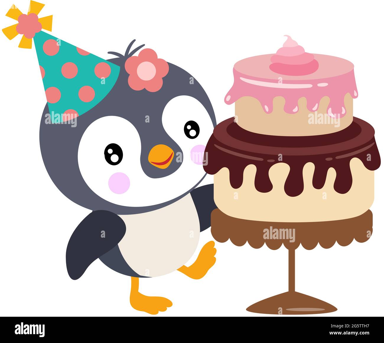 Joyeux Anniversaire Pingouin Avec Gateau Photo Stock Alamy
