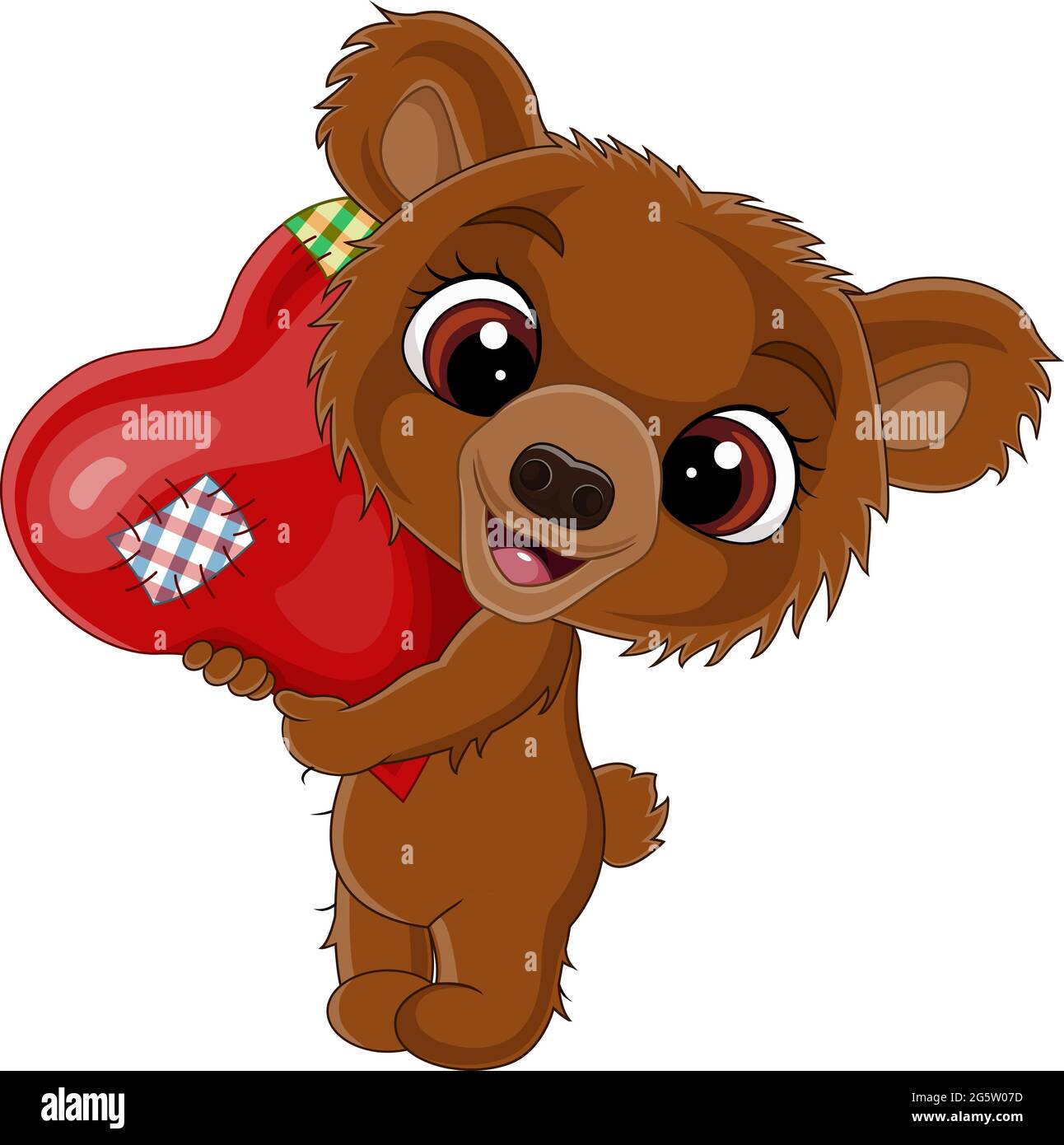 Dessin Anime Bebe Ours Tenant Coeur Rouge Image Vectorielle Stock Alamy