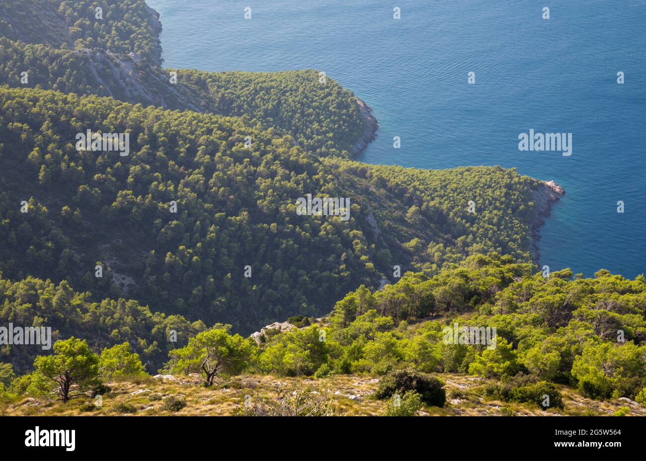 Croatie - le paysage côtier sauvage de la péninsule de Peliesac près de Zuliana de Sveti Ivan pic au lever du soleil Banque D'Images