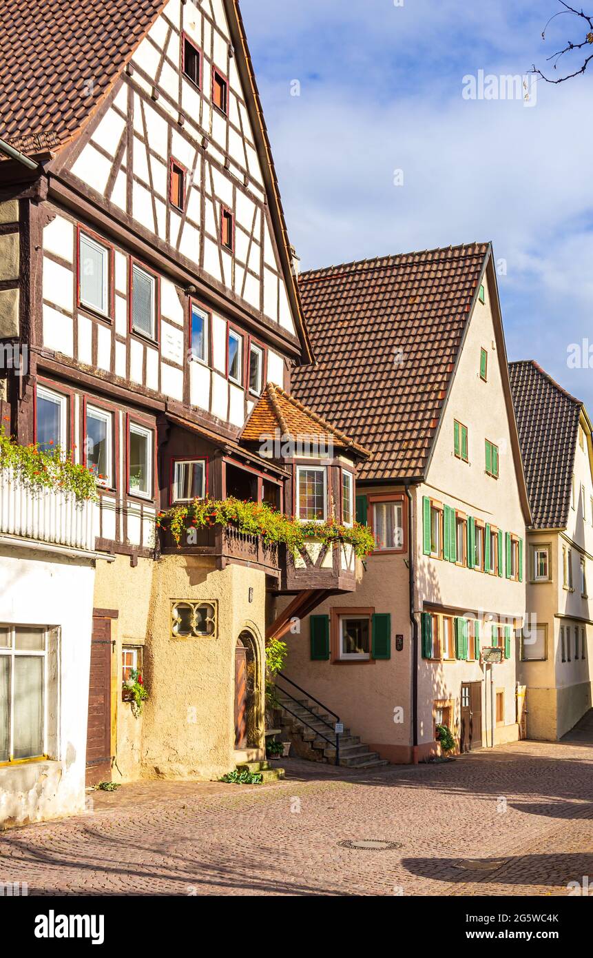 Lauffen am Neckar, Bade-Wurtemberg, Allemagne: Maison de fenêtre de baie historique datant du XVIIe siècle. Banque D'Images