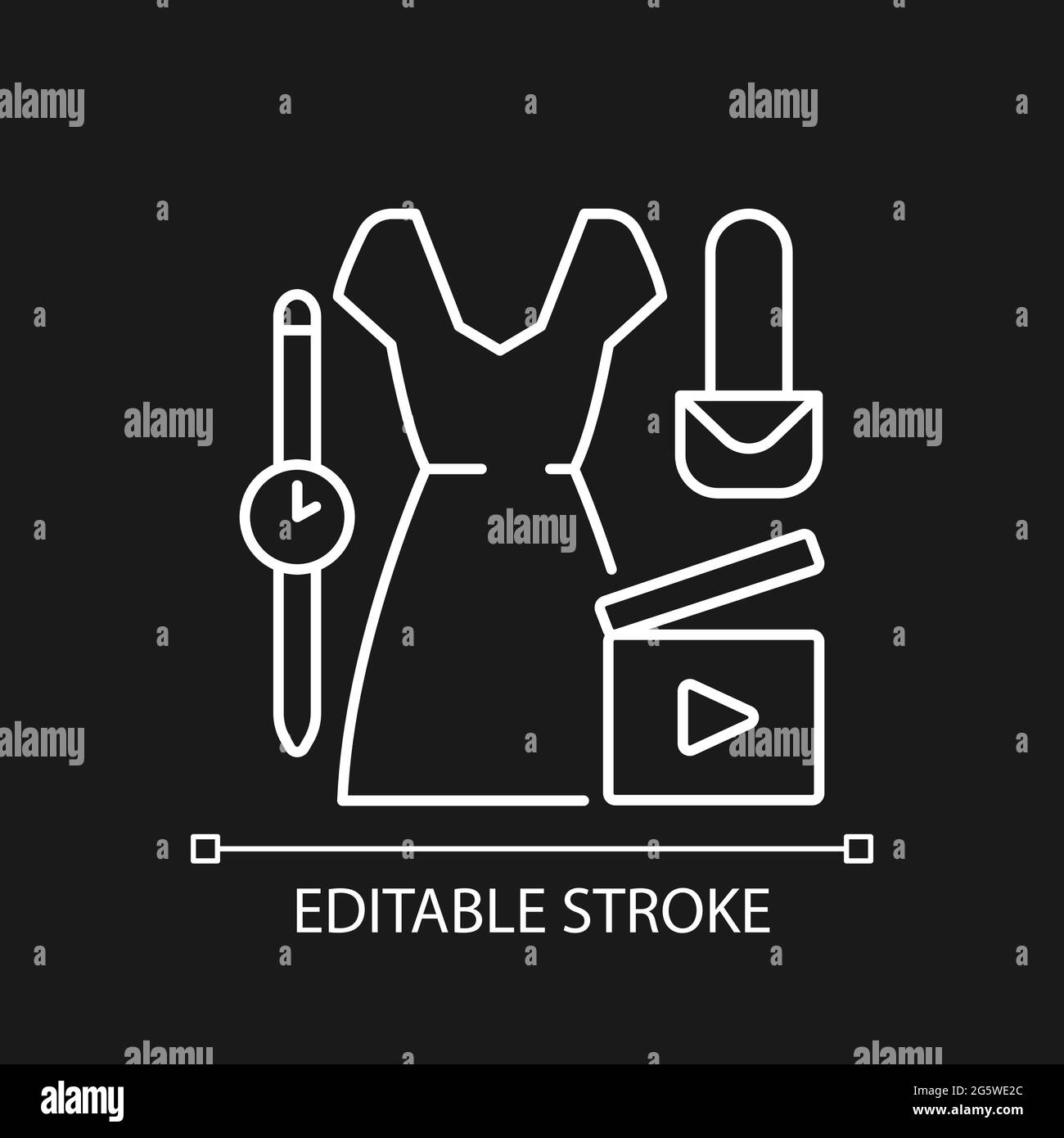 Vidéo de mode blanc icône linéaire pour thème sombre. Femme beauté vlog. Style femmes pour le contenu de blog. Illustration personnalisable à lignes fines. Vecteur isolé Illustration de Vecteur