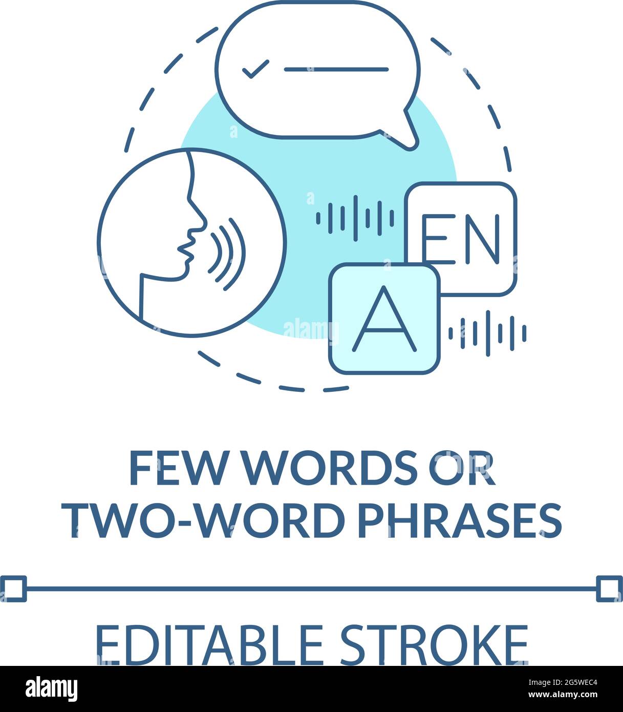 Icône de concept de quelques mots et expressions à deux mots. Illustration de la ligne mince de l'idée abstraite du signe de l'autisme. Difficultés verbales. Mauvaises compétences linguistiques. VVecto Illustration de Vecteur