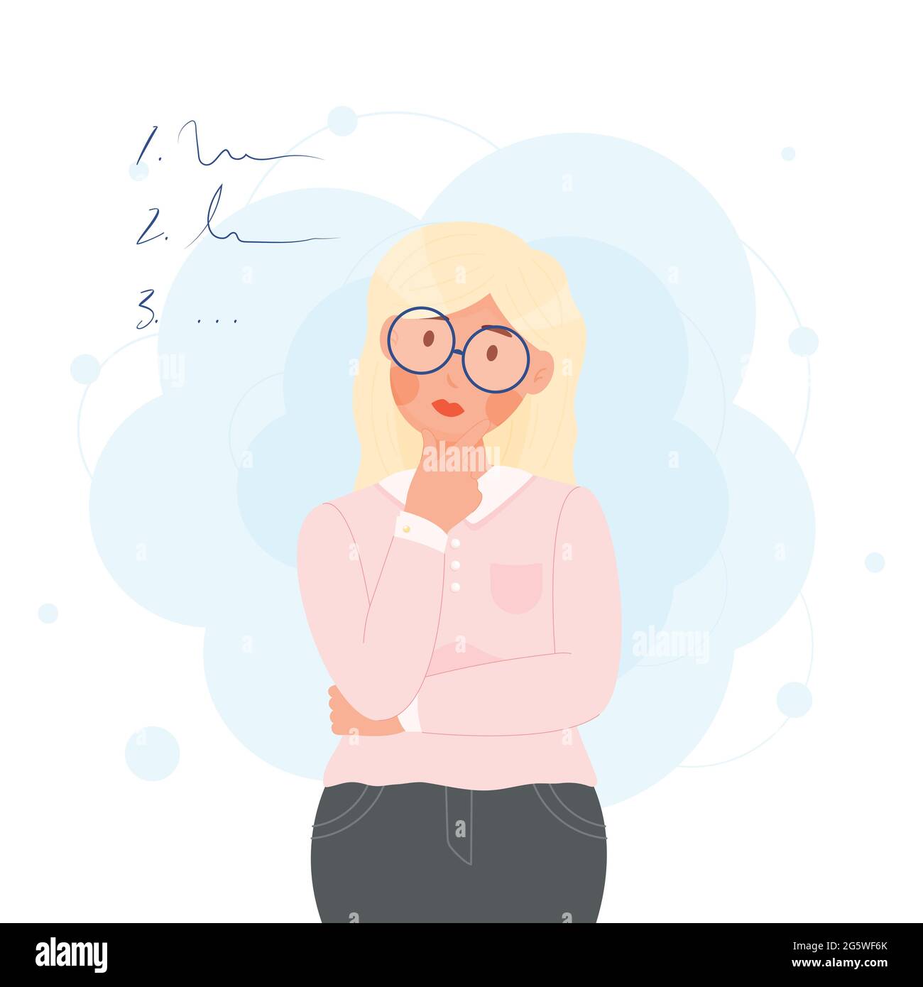 Femme en verre pensant ou de la planification à faire liste, illustration de concept Illustration de Vecteur