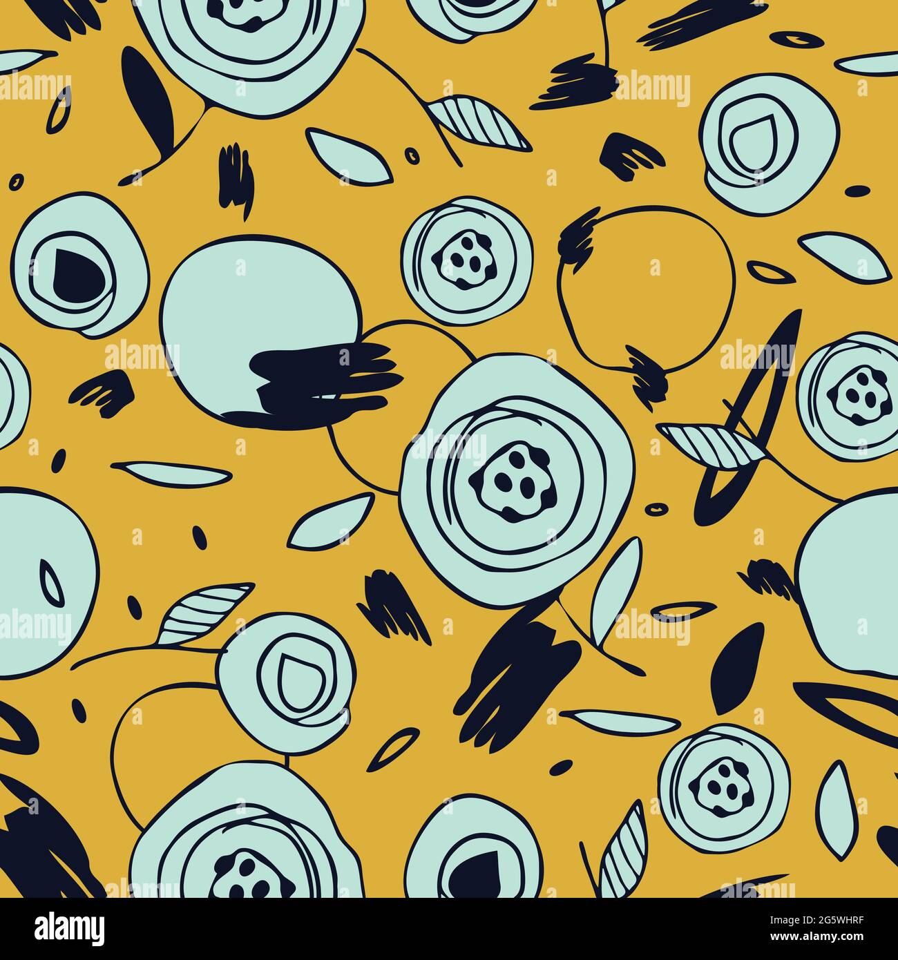 Motif vectoriel sans couture avec fleur d'esquisse moderne sur fond jaune. Papier peint simple à motif fleuri dessiné à la main. Illustration de Vecteur