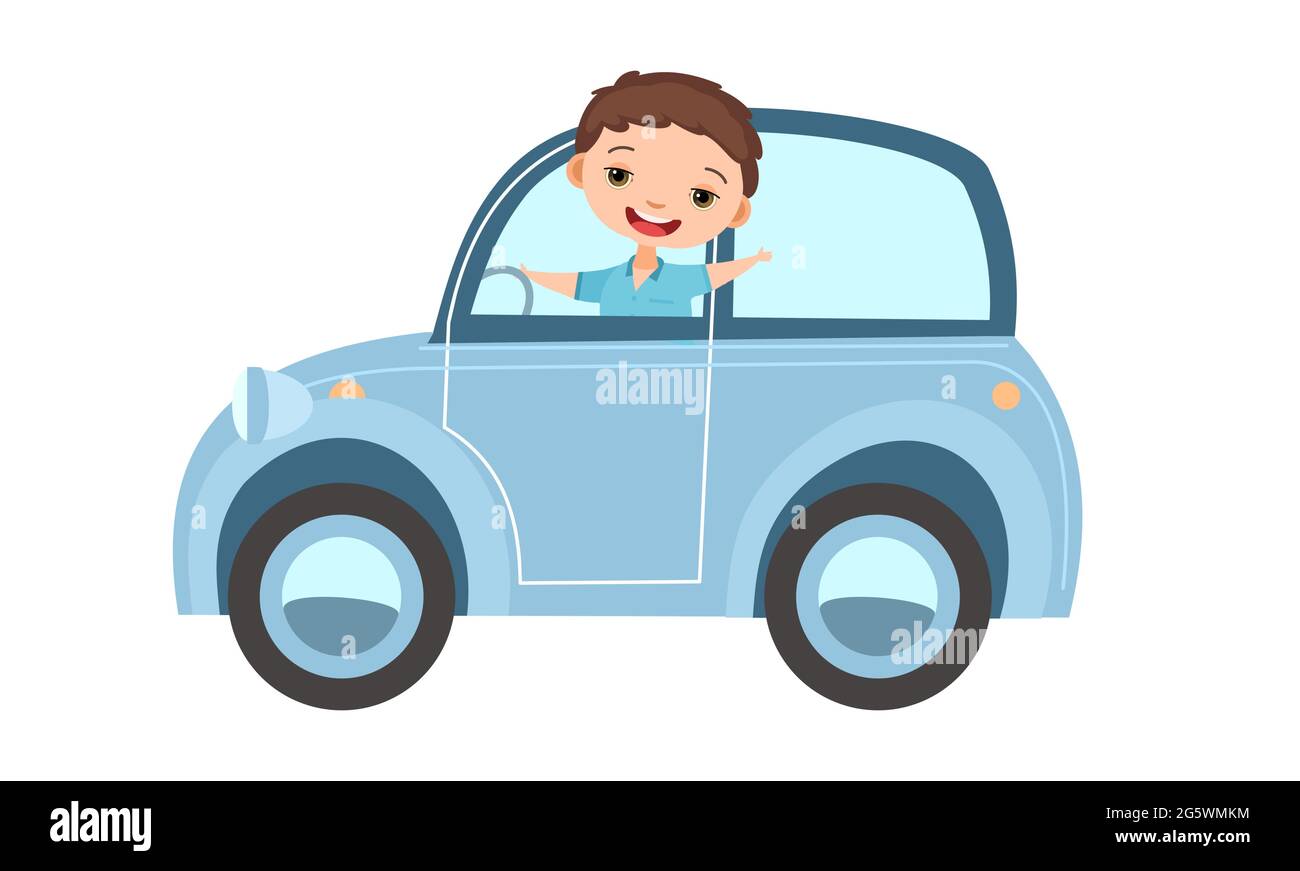 Voiture pour enfants. Les enfants se promoncent dans une voiture rétro bleue. Véhicule jouet. Avec un moteur. Mignon auto passager. Isolé sur fond blanc. Vecteur Illustration de Vecteur