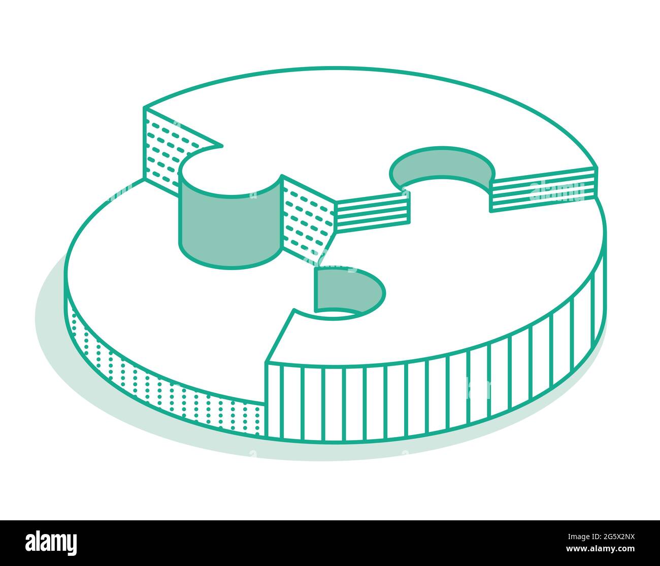 Puzzle à cercle vert isométrique. Trois pièces. Illustration vectorielle. Icône Contour. Illustration de Vecteur