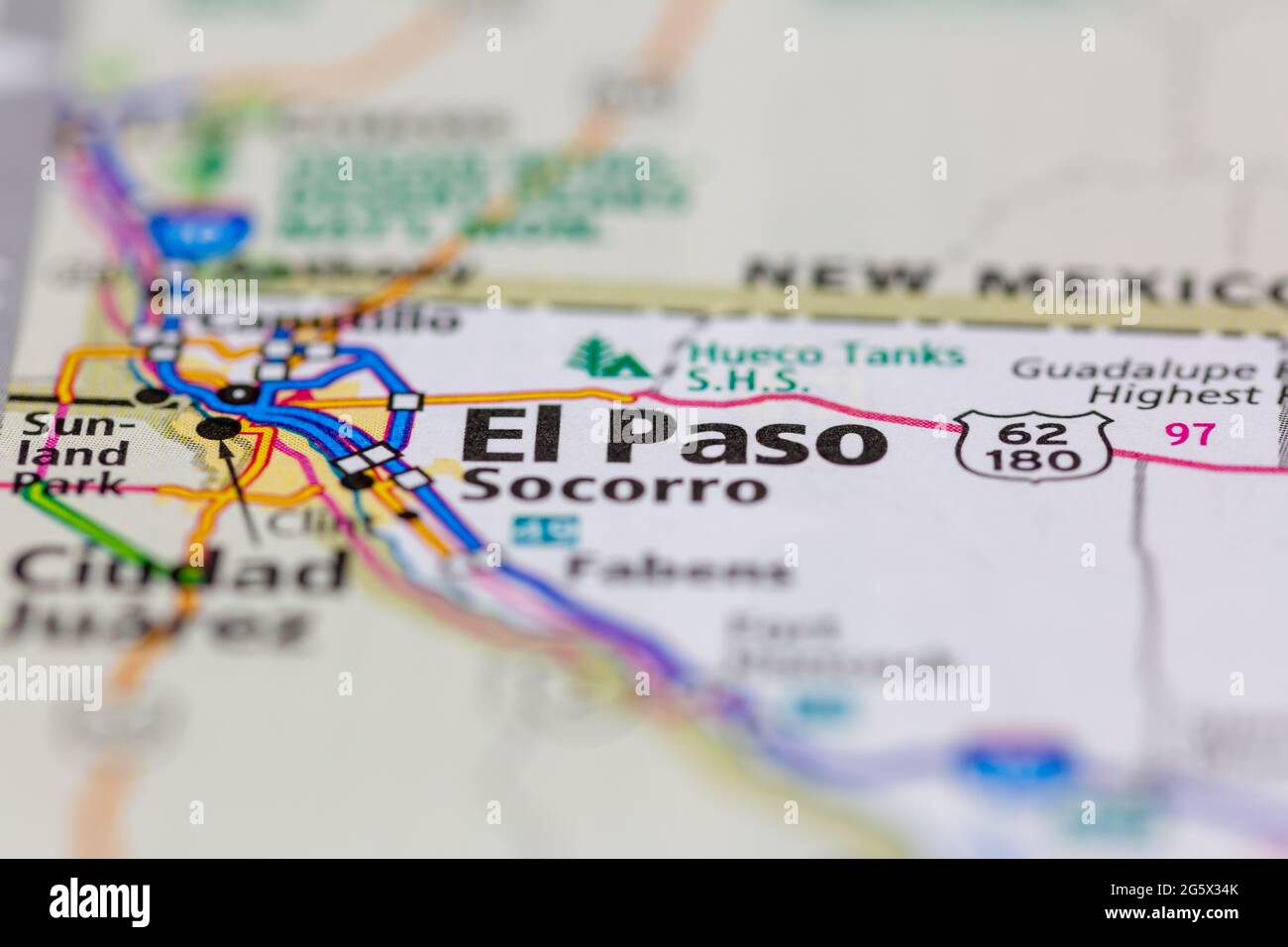 El Paso Texas USA indiqué sur une carte de géographie ou une carte routière Banque D'Images