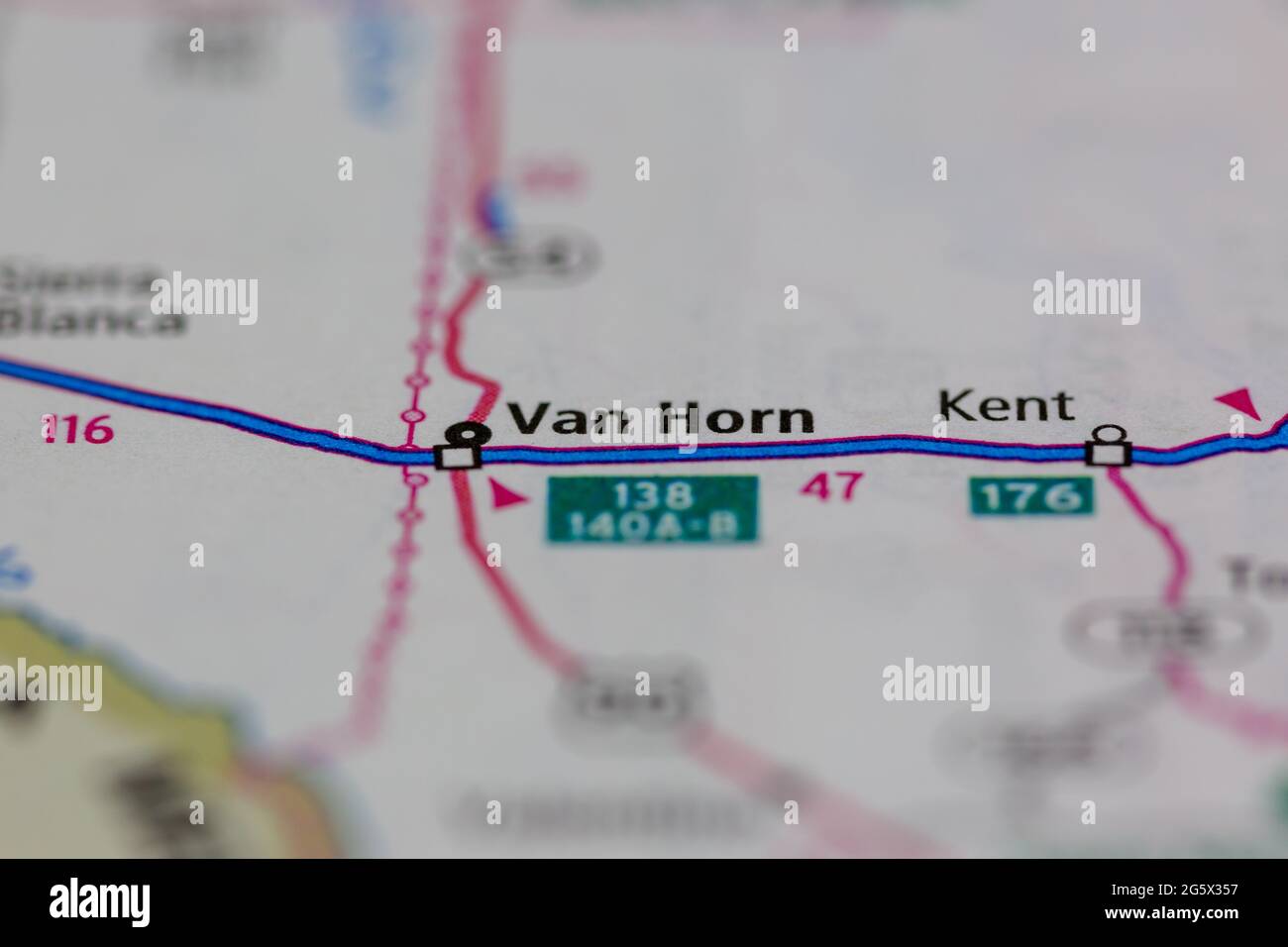 Van Horn Texas USA illustré sur une carte de géographie ou une carte routière Banque D'Images