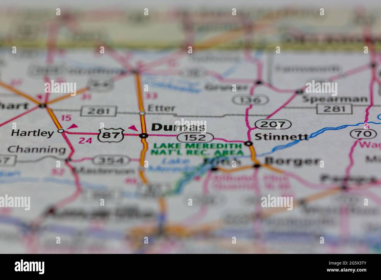 Dumas Texas USA indiqué sur une carte de géographie ou une carte