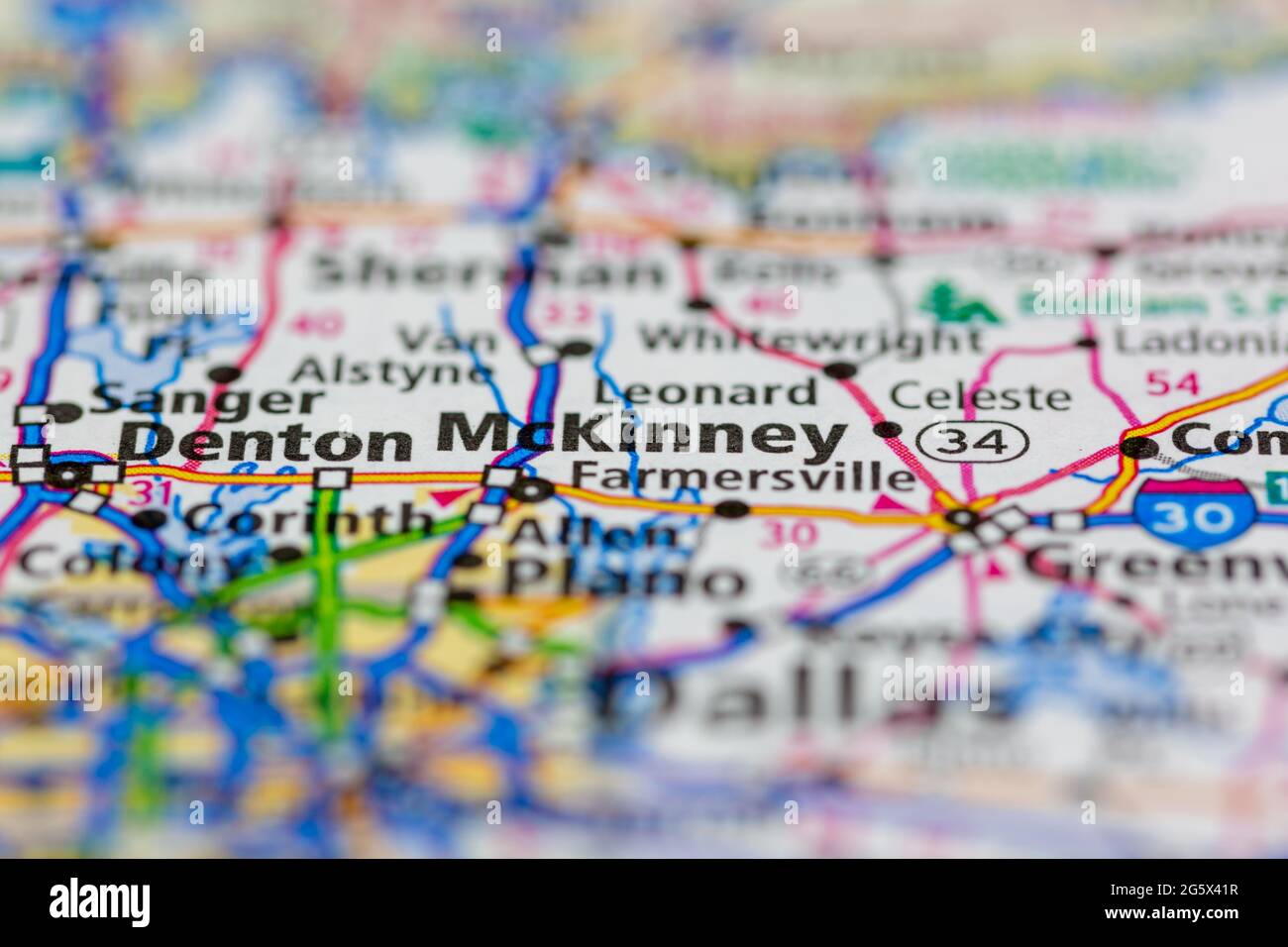 McKinney Texas USA indiqué sur une carte de géographie ou une carte routière Banque D'Images
