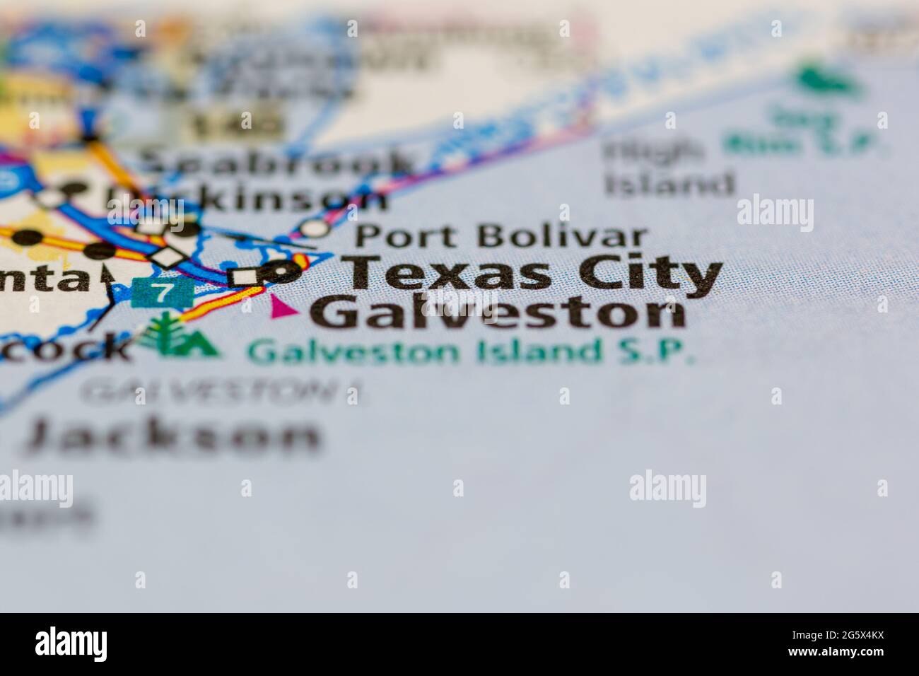 Texas City Texas USA indiqué sur une carte de géographie ou une carte routière Banque D'Images