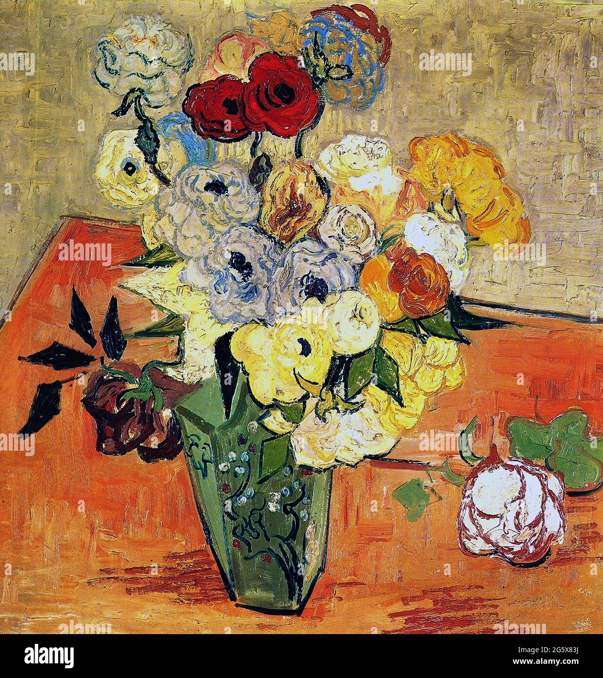 Vase japonais avec roses et anémones par Vincent Van Gogh 1890. Musée d'Orsay à Paris, France Banque D'Images
