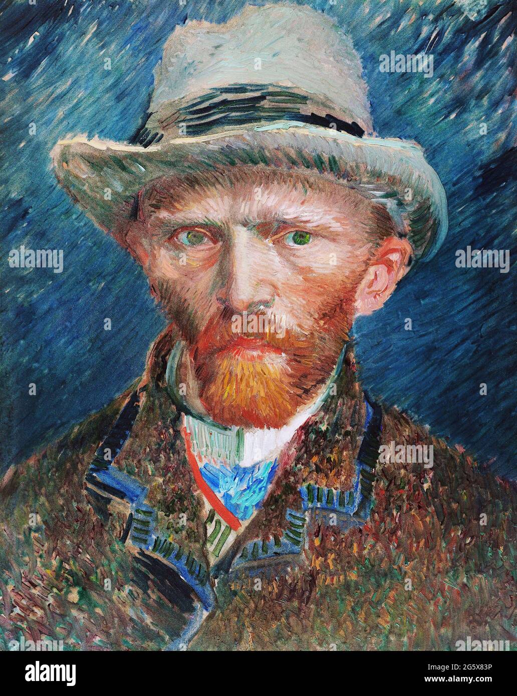 Autoportrait avec chapeau en feutre par Vincent Van Gogh, 1887. Stedelijk Museum Amsterdam, pays-Bas Banque D'Images