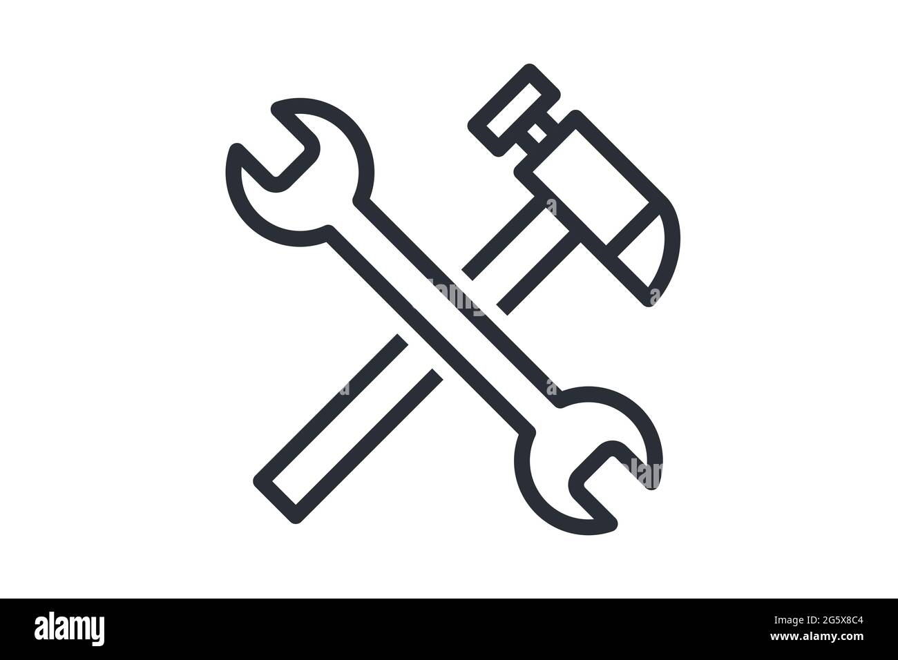 En construction outlinesymbol avec clé et marteau ligne art vecteur icône d'illustration Illustration de Vecteur