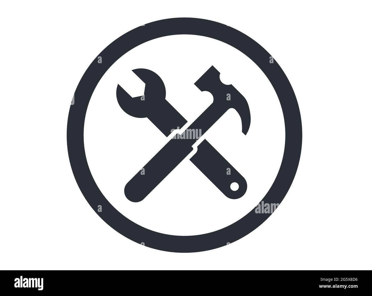 Symbole de construction de clé et de marteau pour la rénovation et l'entretien icône d'illustration vectorielle Illustration de Vecteur