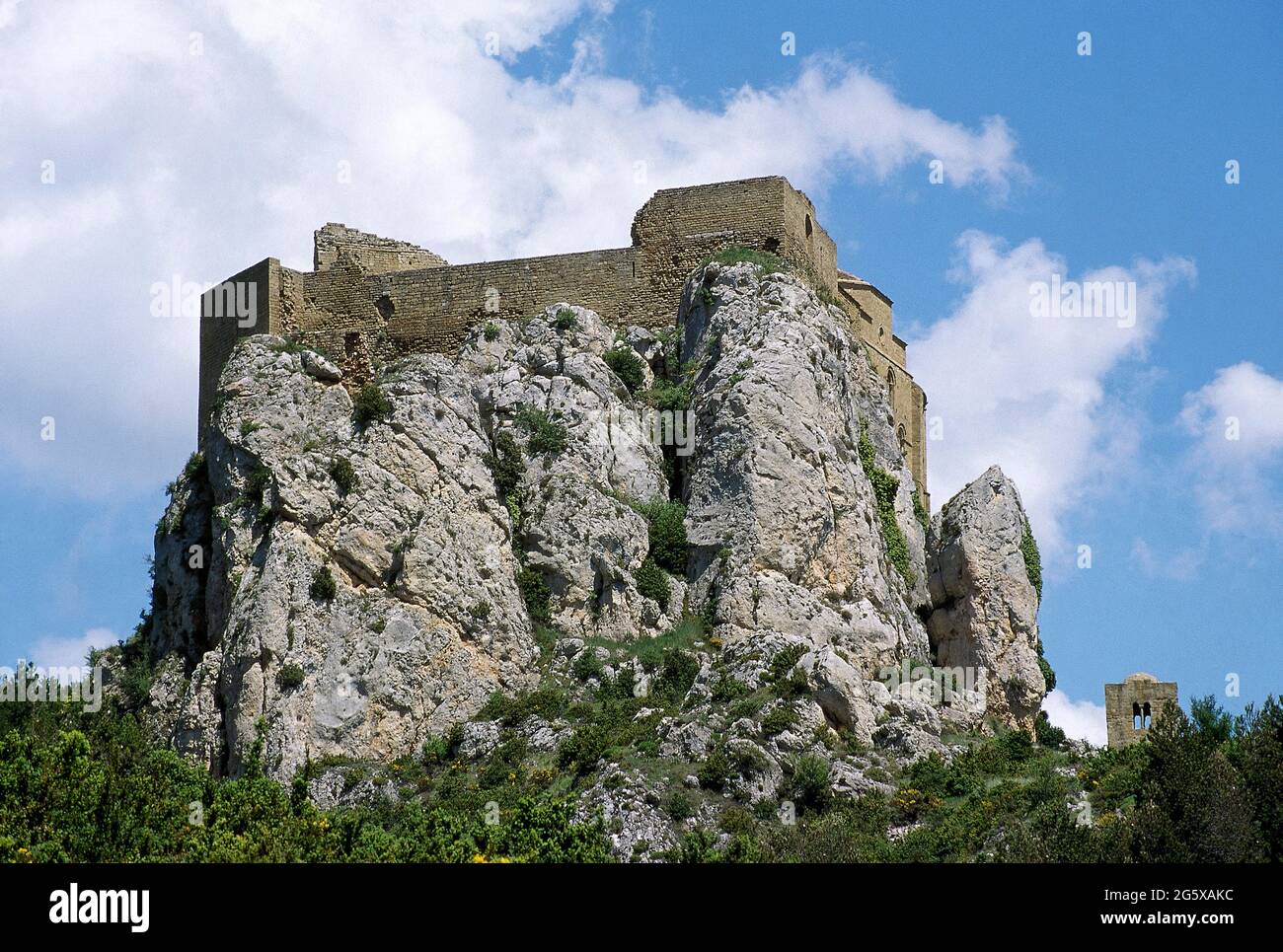 Espagne, Aragón, province de Huesca, Loarre. Vue sur le château, fondé par le roi Sancho III le Grand. À la fin du XIe siècle, le roi Sancho i Ramírez d'Aragon (1043-1094) agrandit l'enceinte du château. Banque D'Images