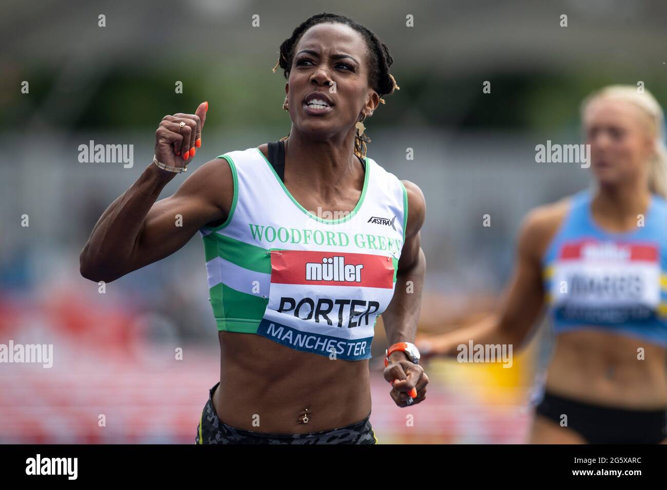 MANCHESTER - ANGLETERRE 25/27 JUIN 21 : Tiffany porter contant la finale de 100m haies aux championnats Muller British Athletics au Manchester Regiona Banque D'Images