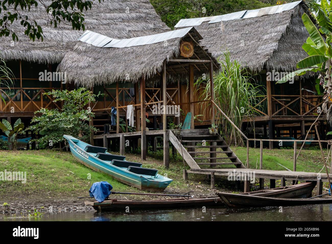 Le luxueux hébergement dans la jungle au Grand Amazon Lodge dans l'Amazonie péruvienne Banque D'Images