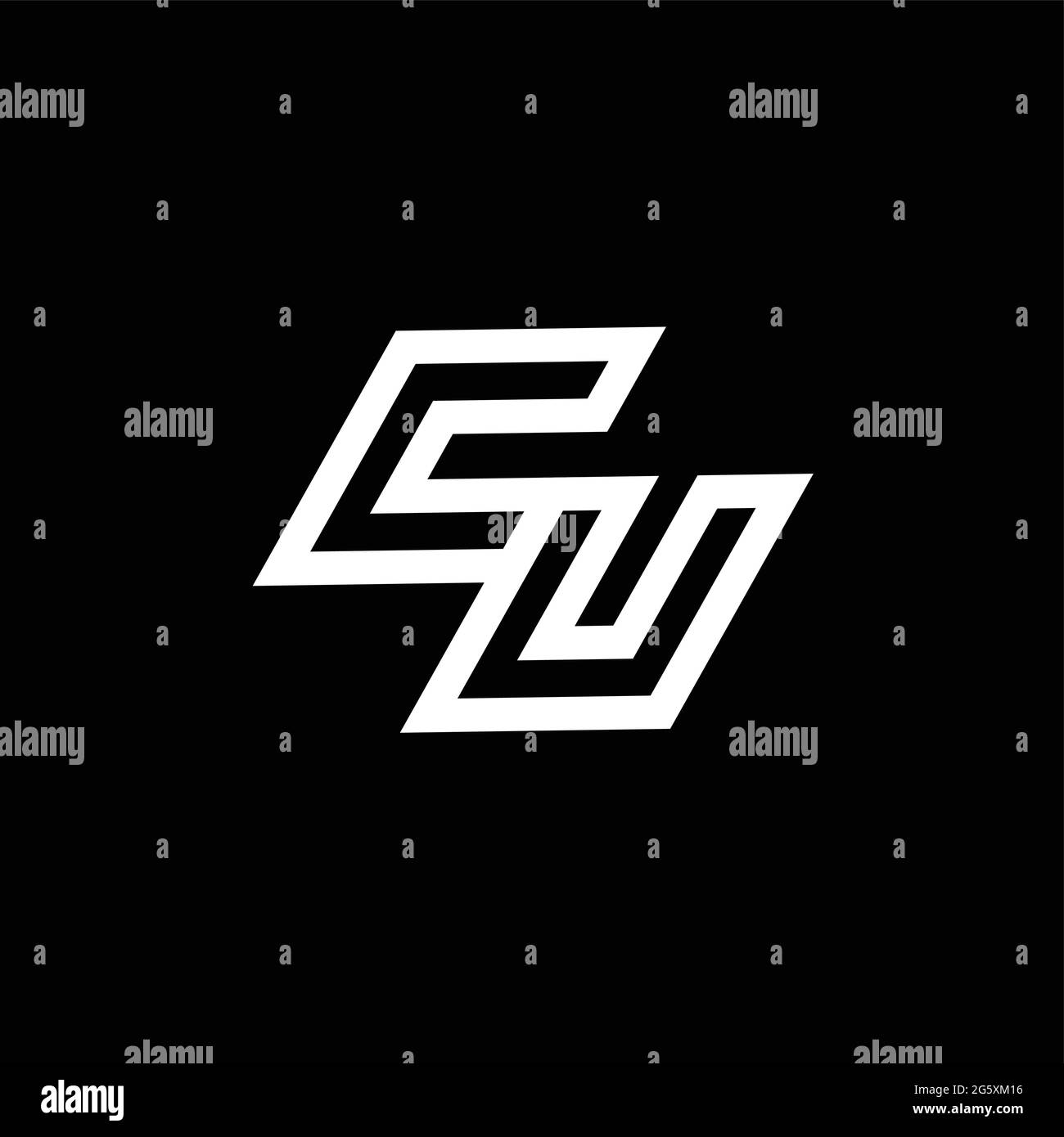 MONOGRAMME DE LOGO CU avec un modèle de conception d'espace négatif jusqu'au style Down isolé sur fond noir Illustration de Vecteur