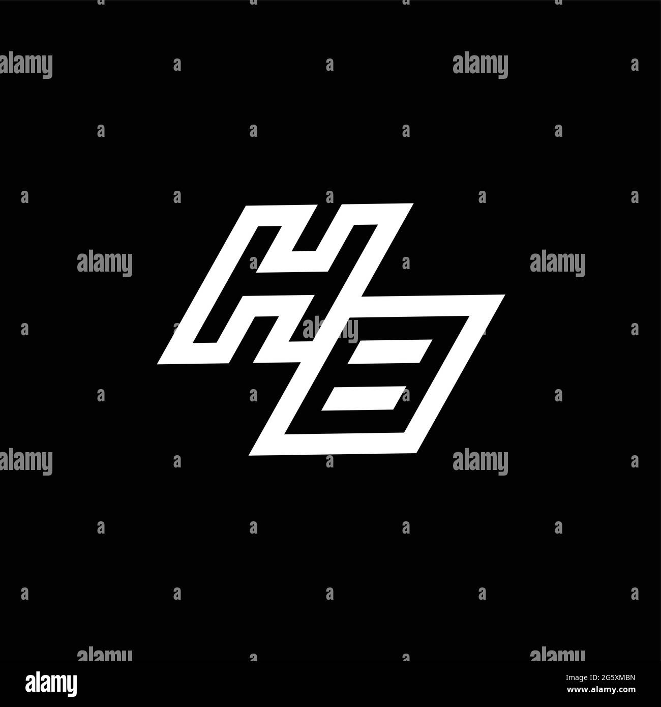 Logo HB monogramme avec modèle de conception d'espace négatif jusqu'en bas isolé sur fond noir Illustration de Vecteur