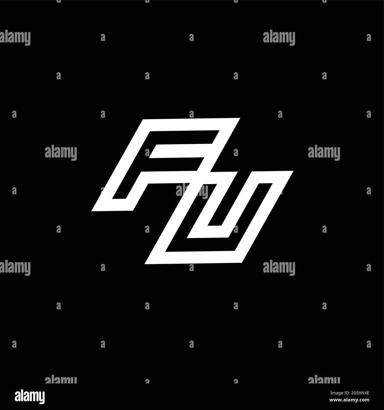 LOGO FU monogramme avec un modèle de conception d'espace négatif jusqu'au style Down isolé sur fond noir Illustration de Vecteur