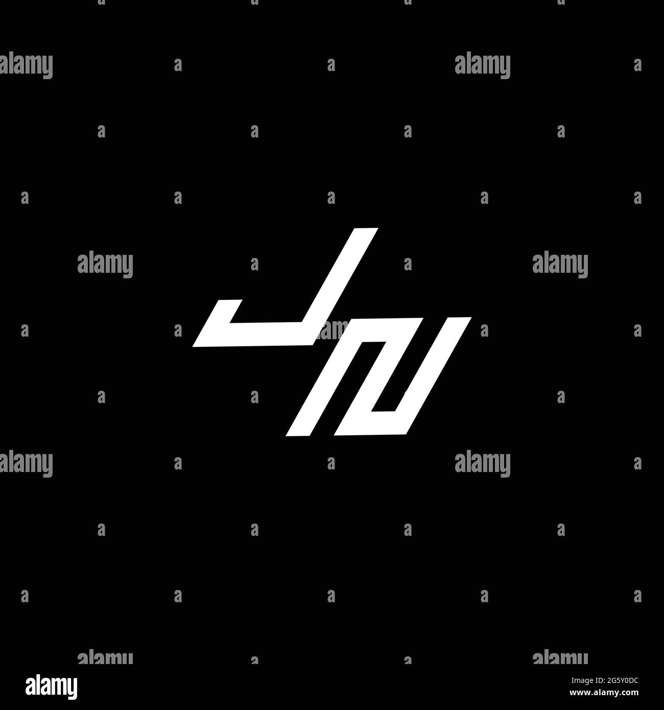 MONOGRAMME AVEC logo JN avec jusqu'au modèle de conception moderne de style de duvet isolé sur fond noir Illustration de Vecteur