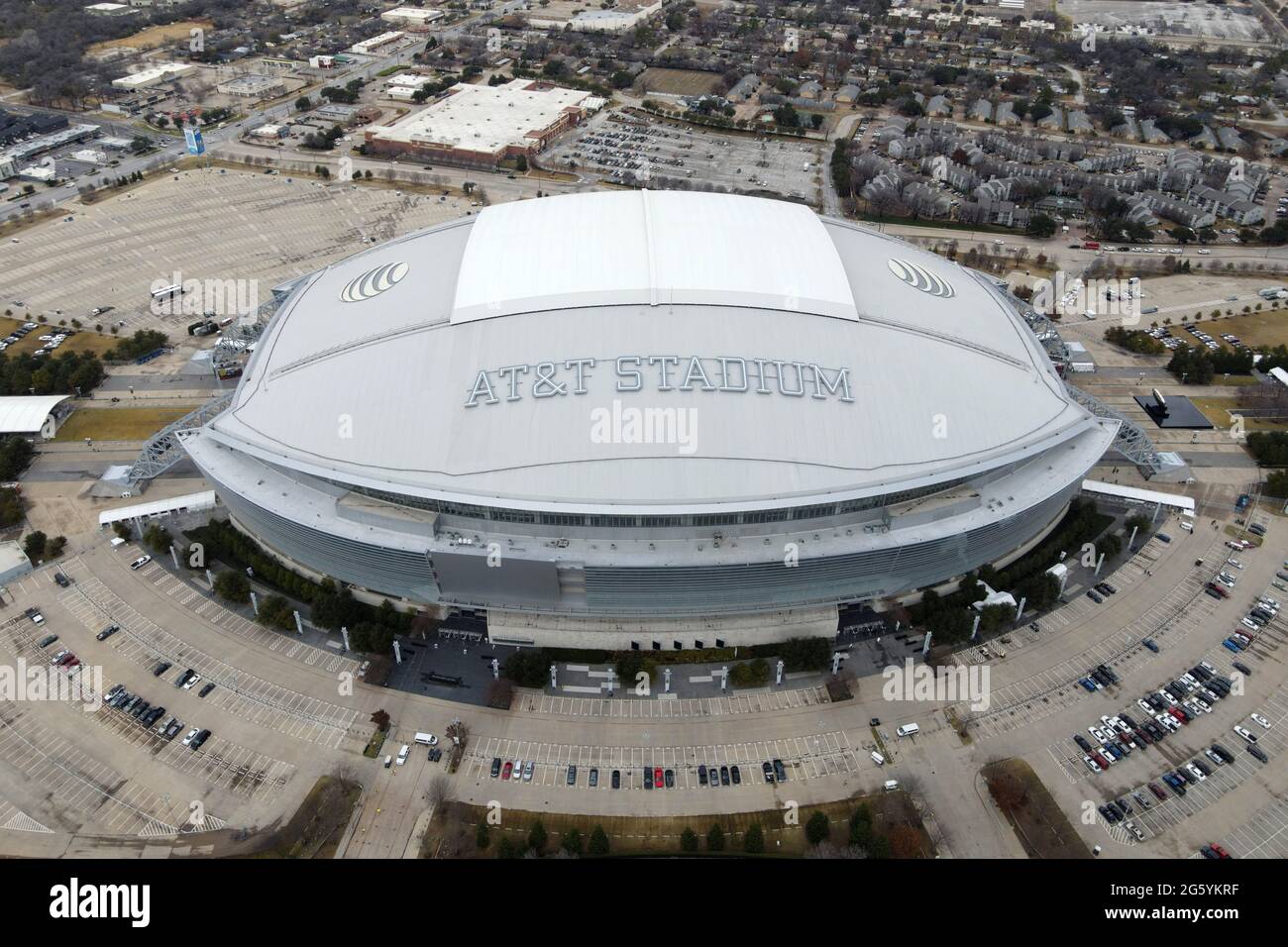 Vue aérienne du STADE AT&T, vendredi 1er janvier 2021, à Arlington, Le stade est le stade des Dallas Cowboys. Banque D'Images