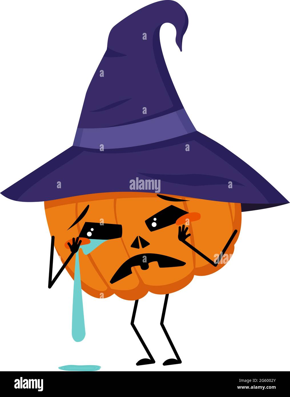 Mignon personnage de citrouille avec pleurs et larmes émotions, visage, bras et jambes Illustration de Vecteur