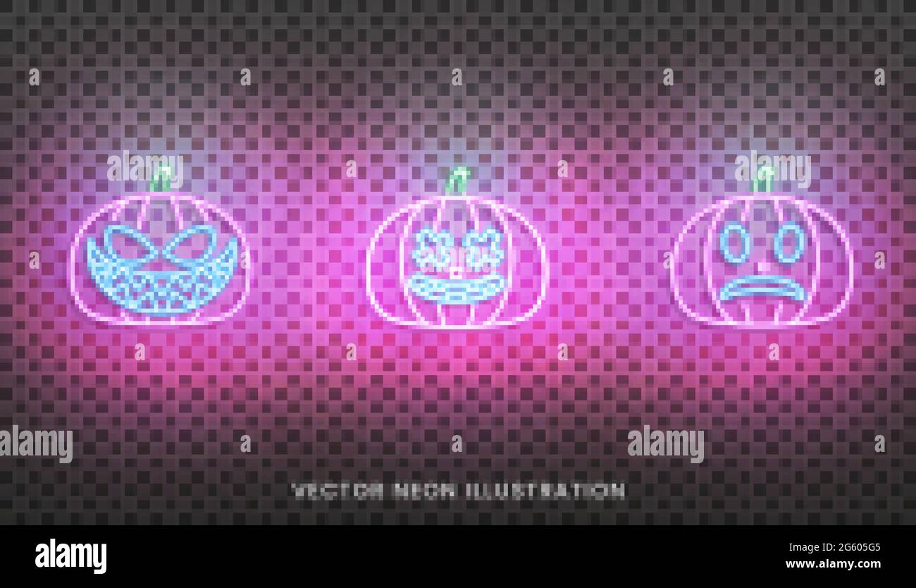 Panneau néon citrouilles d'Halloween. Ensemble de lanternes lumineuses Jack O pour Halloween Illustration de Vecteur
