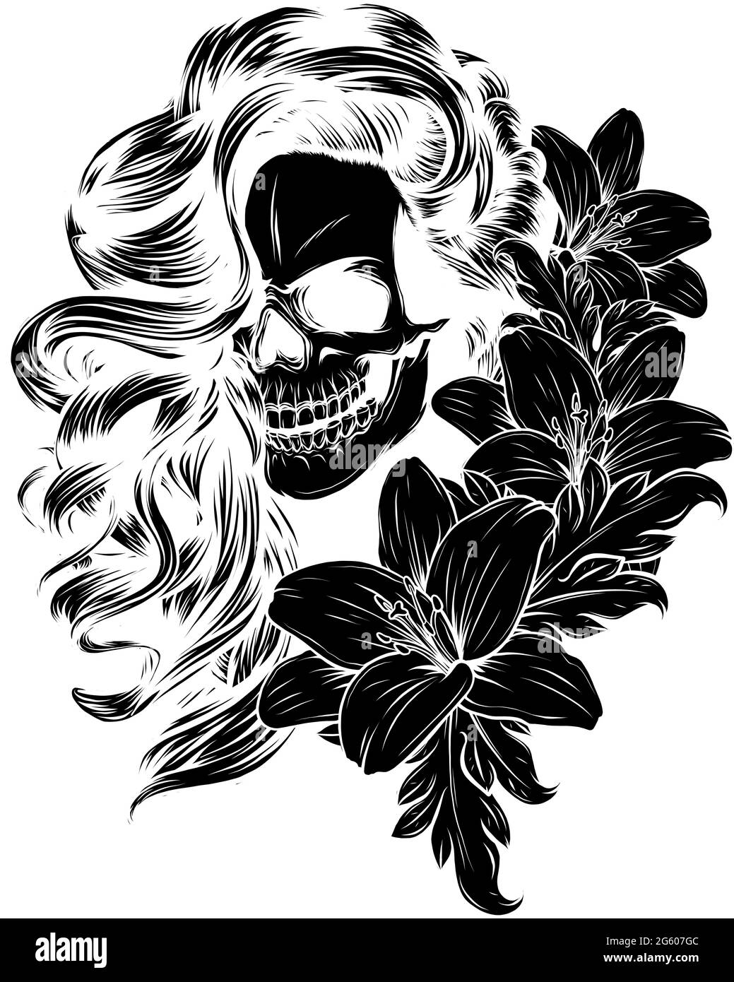 Illustration vectorielle de la femme crâne avec fleur Lily Illustration de Vecteur