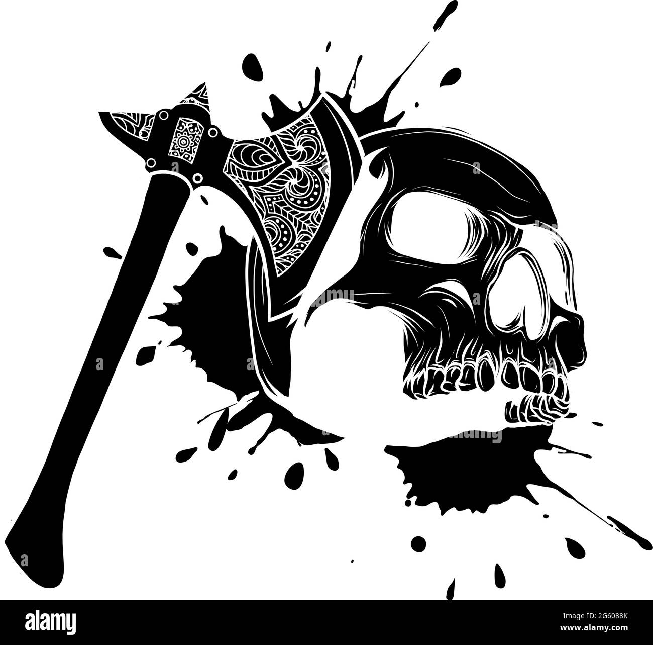 illustration vectorielle de la tête du crâne assassinée par la hache Illustration de Vecteur