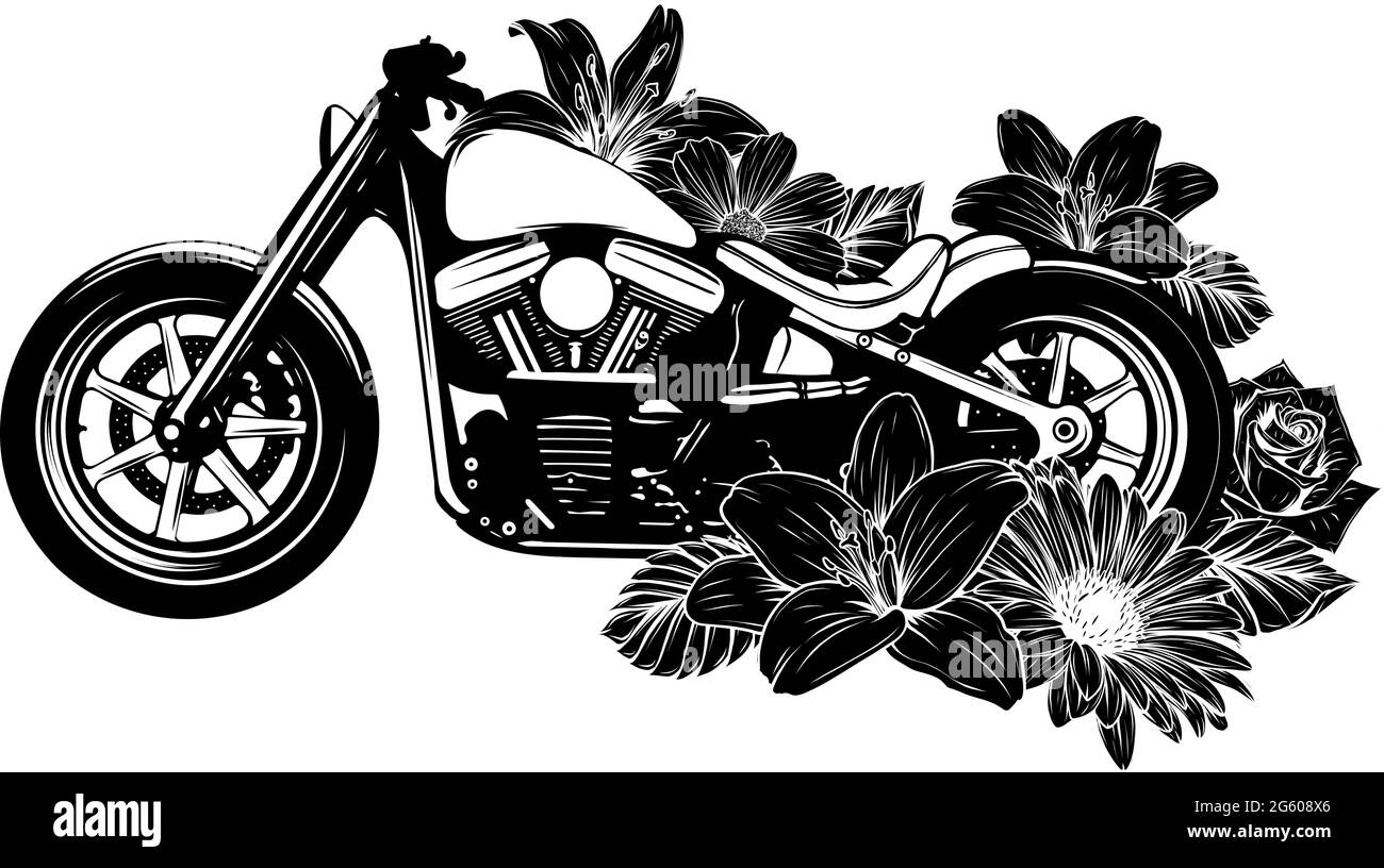 illustration vectorielle de moto avec fleur Illustration de Vecteur