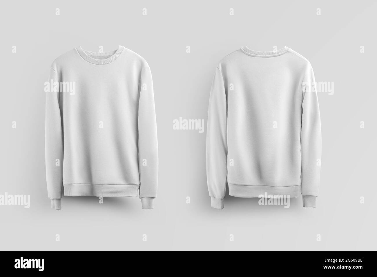 Modèle de sweat-shirt suspendu isolé sur le fond pour la publicité en ligne et la présentation de design, logo. Maquette de pull blanc élégant pour le style Banque D'Images