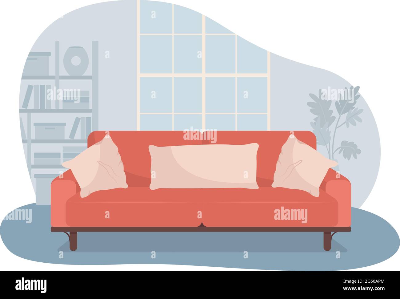 Salle de séjour avec canapé rouge 2D vecteur illustration isolée Image  Vectorielle Stock - Alamy