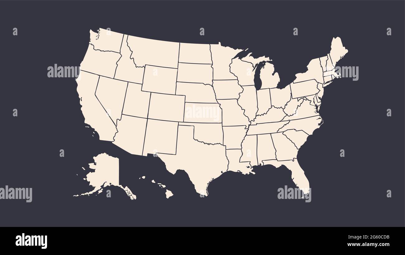 ÉTATS-UNIS. Affiche carte des États-Unis d'Amérique. Carte imprimée en noir et blanc des États-Unis pour t-shirt, affiche ou thème géographique. Carte noire dessinée à la main. Illustration vectorielle Illustration de Vecteur