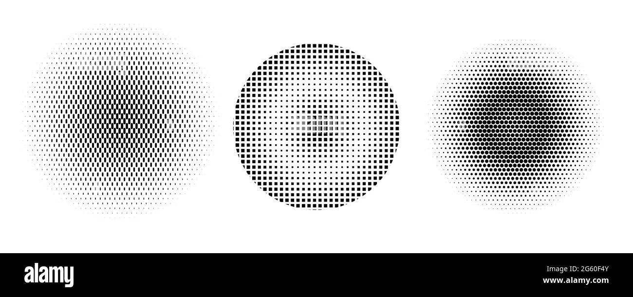 Ensemble de cercles demi-ton. Arrière-plan à pois dégradés vintage. Texture abstraite avec particules noires. Illustration de Vecteur