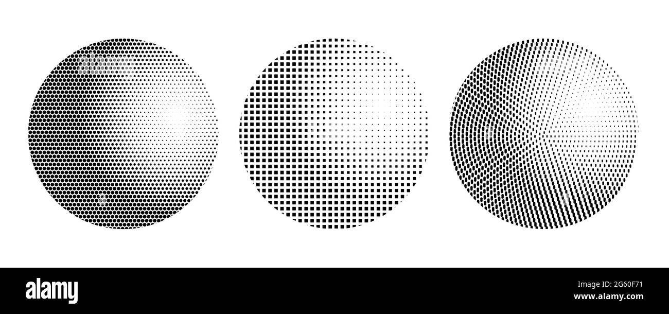 Ensemble de cercles demi-ton. Arrière-plan à pois dégradés vintage. Texture abstraite avec particules noires. Illustration de Vecteur