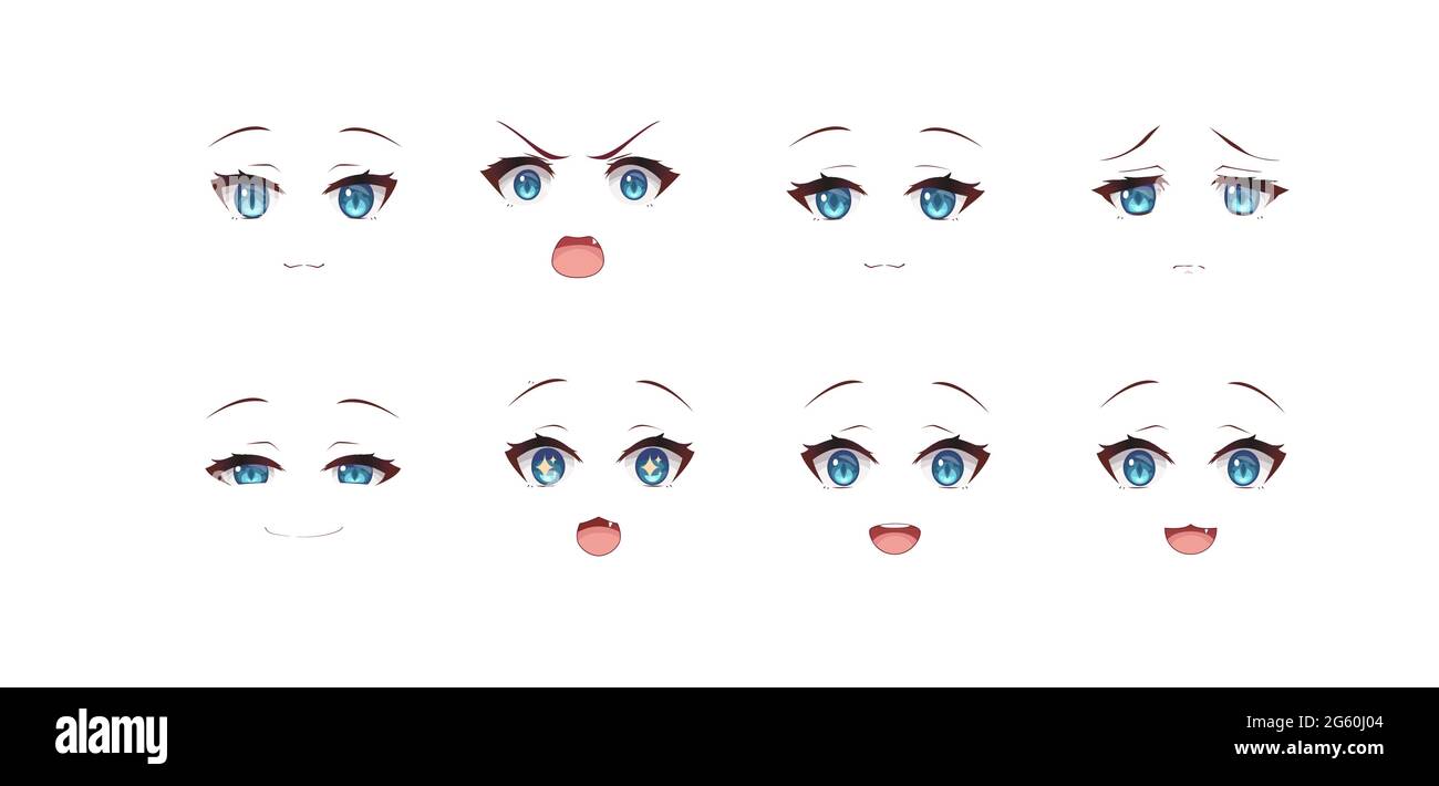 Anime Manga Expressions Yeux Ensemble Necko Chat Fille Style De Dessin Anime Japonais Image Vectorielle Stock Alamy