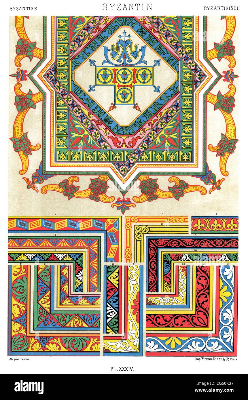 Moyen âge - ornements byzantins, XIe siècle - qui sont très intéressants d'un historique et artistique - par l'ornement 1880. Banque D'Images