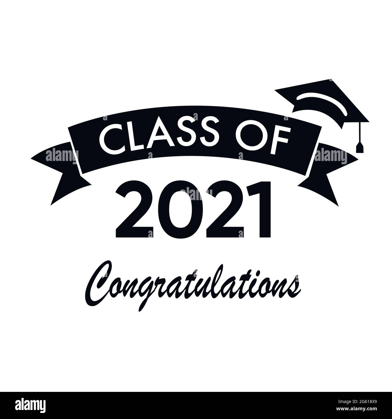 Classe de 2021 avec capuchon de graduation. Design simple et plat sur blanc Illustration de Vecteur