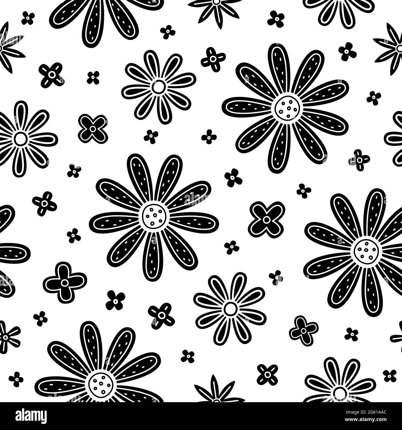 Fleurs vectorielles noires sur fond blanc. Motif fleuri sans couture Illustration de Vecteur