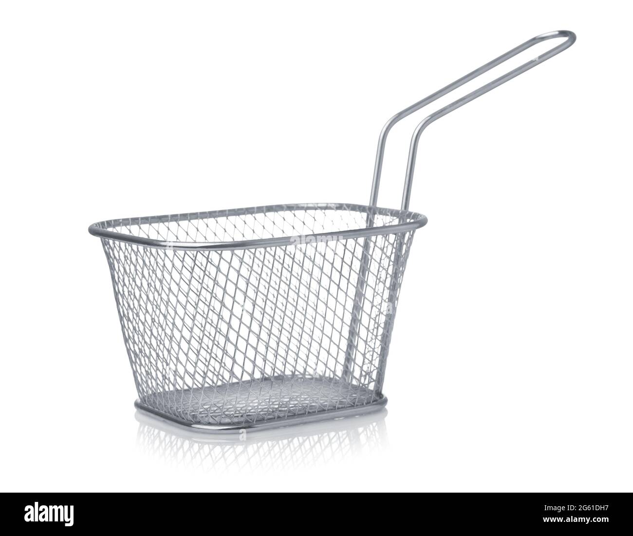 Panier de friteuse en acier inoxydable isolé sur blanc Banque D'Images