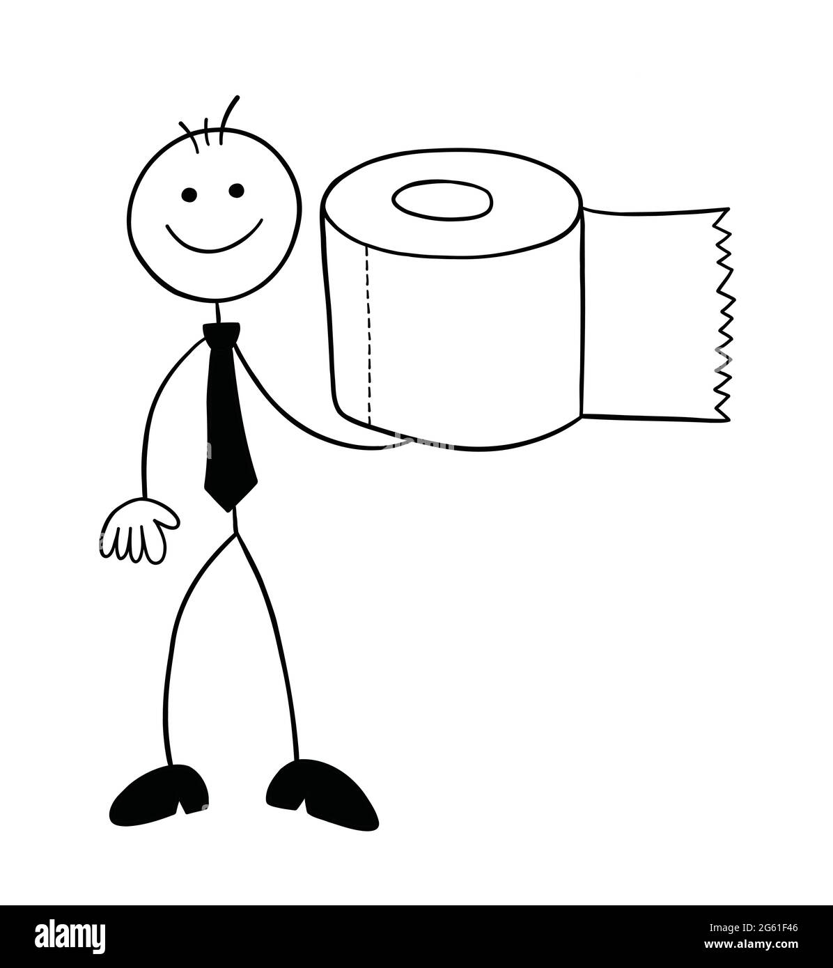 Personnage d'homme d'affaires stickman avec papier toilette, illustration  de dessin animé vectoriel. Contour noir et couleur blanche Image  Vectorielle Stock - Alamy
