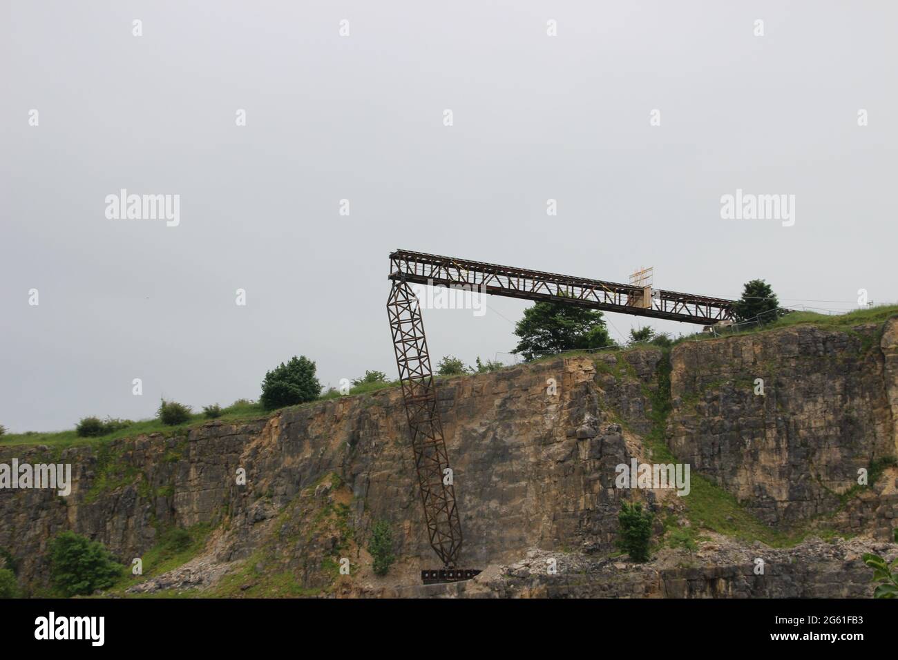 Section de chemin de fer construit pour la séquence de film stunt dans Mission impossible 7 avec Tom Cruise dans Darlton Quarry, Stoney Middleton, Derbyshire Banque D'Images