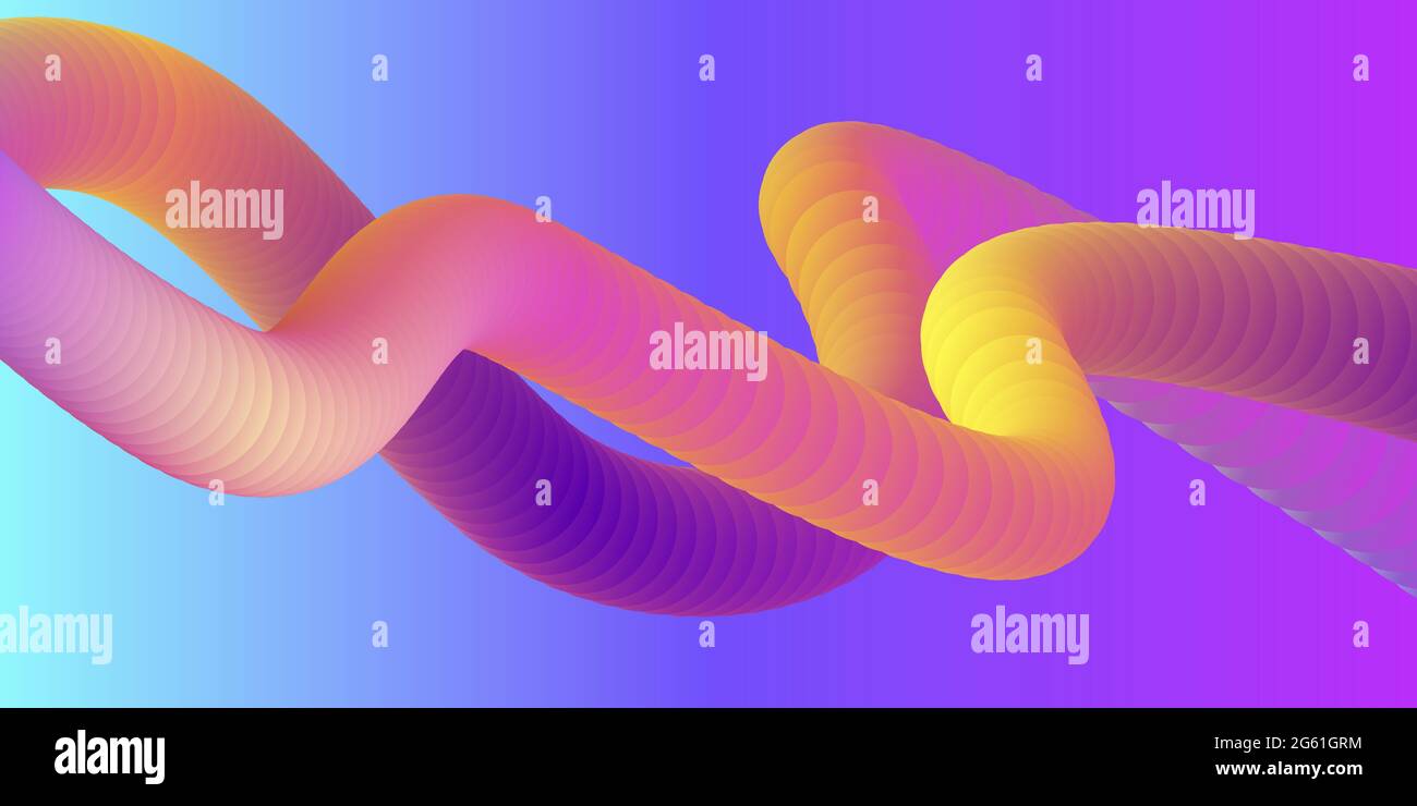 Composition 3D abstraite colorée avec formes de tube lisses formant des bandes courbes, couverture en dégradé Illustration de Vecteur