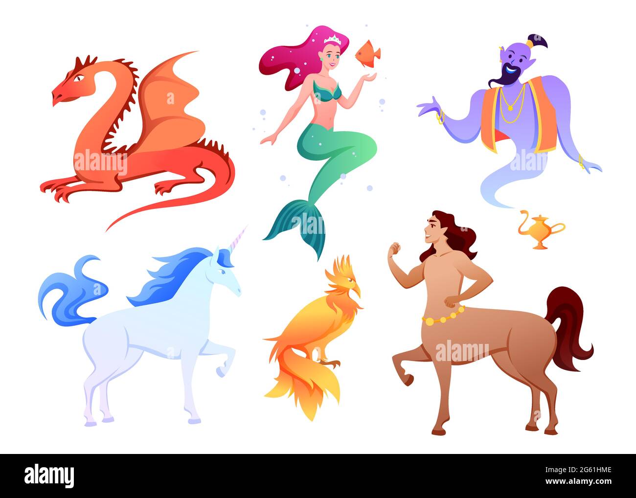 Set de créatures mythiques fantasy, collection de mythologie de dessins animés Illustration de Vecteur