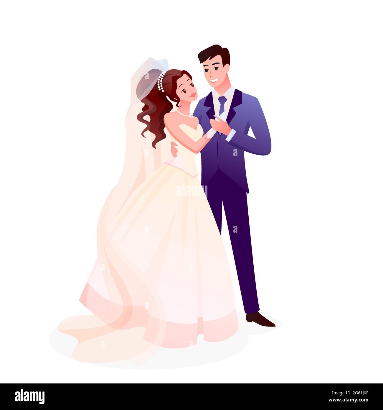Couple mariage, juste des personnages mariés debout ensemble Illustration de Vecteur