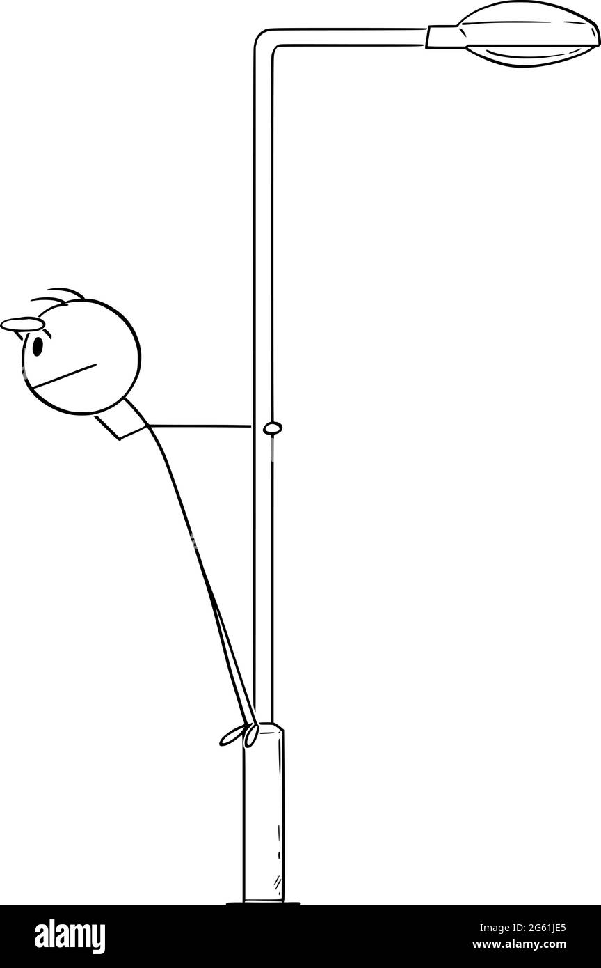 Personne ou homme d'affaires debout sur la lampe de rue et regarder, le bâton de dessin vectoriel figure Illustration Illustration de Vecteur