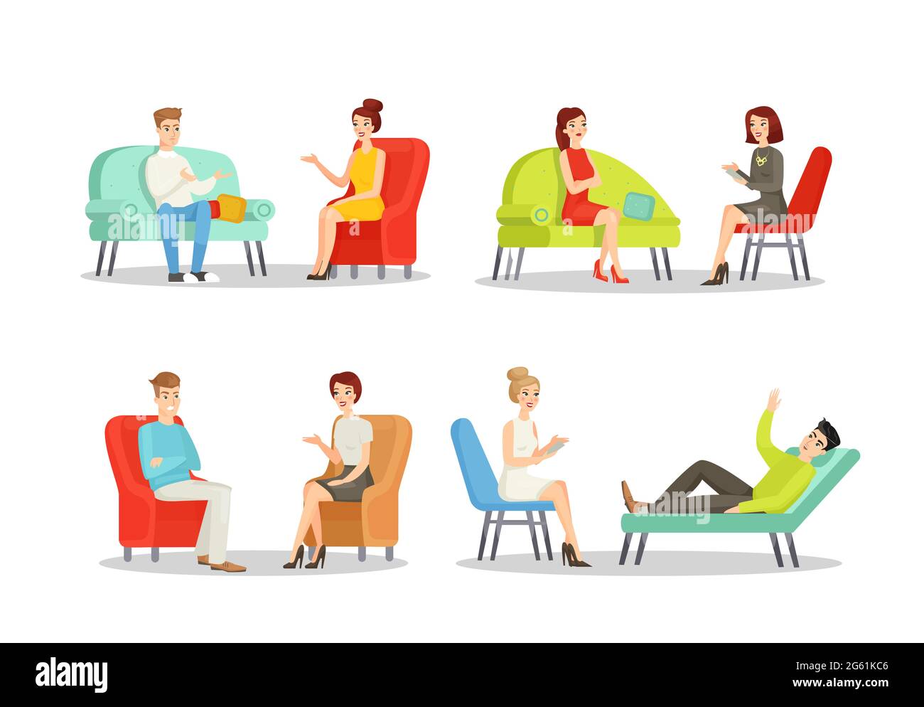 Rendez-vous psyhologue, collection d'illustrations vectorielles couleur de soins mentaux Illustration de Vecteur