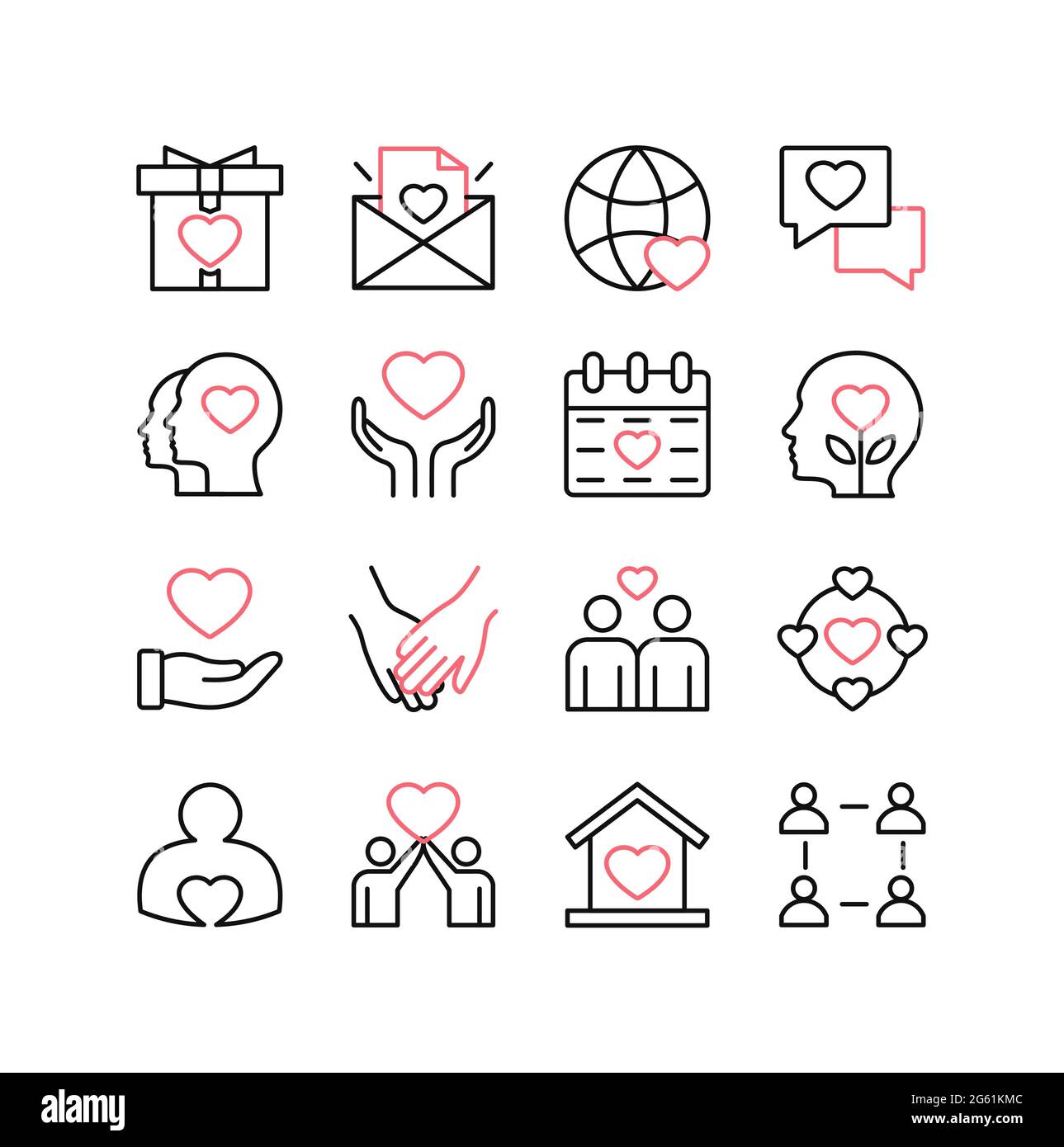 Ensemble d'icônes de ligne d'amour et de relations isolé sur fond blanc. Éléments de design pour la Saint-Valentin. Contour symboles collection romantique coeur, cadeau Illustration de Vecteur